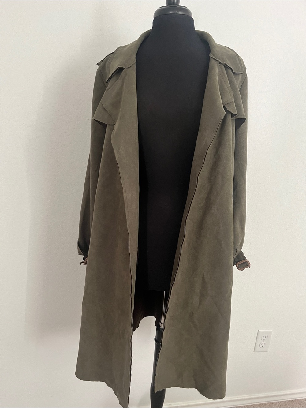 Anthropologie  Olive Green Suede Trench Coat with Belt - Picture 12 of 16